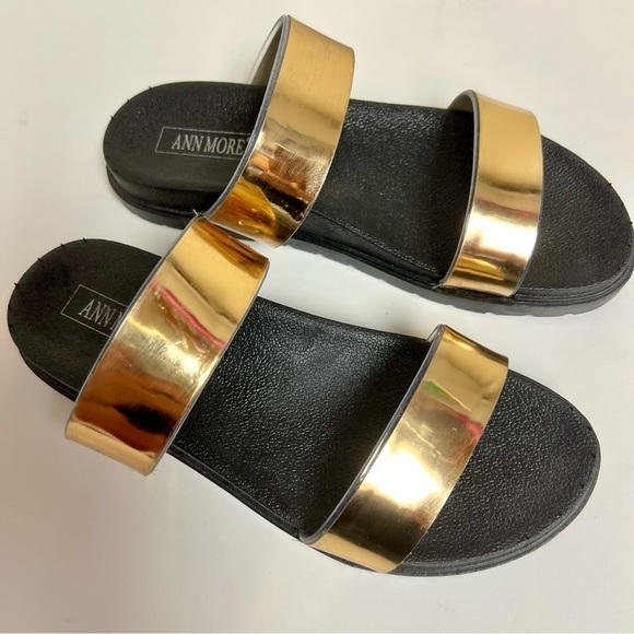ANN MORE Dallas Gold JELLY SANDALS, DOUBLE STRAP slide women’s size 39 - Picture 2 of 9